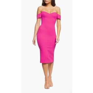 Dress The Population Bailey Off the Shoulder Bodycon Dress Pink Sz L Mrsp $194